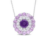 11.0 Carat (ctw) African Amethyst and White Topaz Halo Pendant Necklace in Sterling Silver with Chain